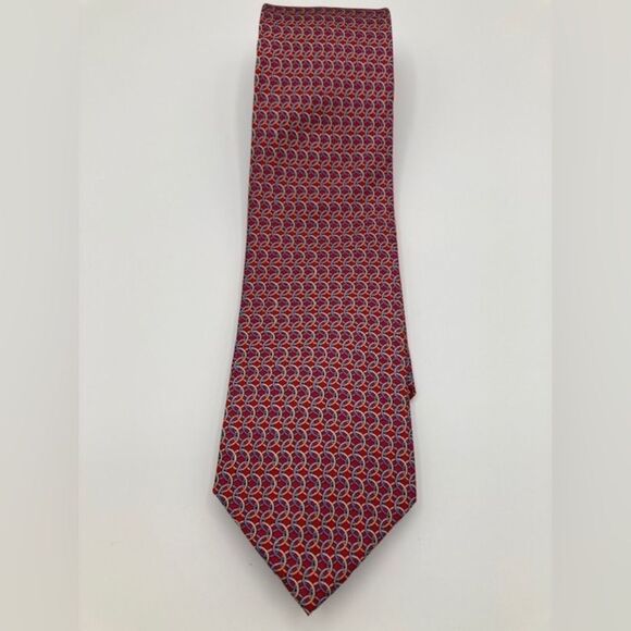 NEW Bloomingdale’s The Mens Store 100% Silk Neck Tie, Red, Interlocking Circle - Picture 1 of 6